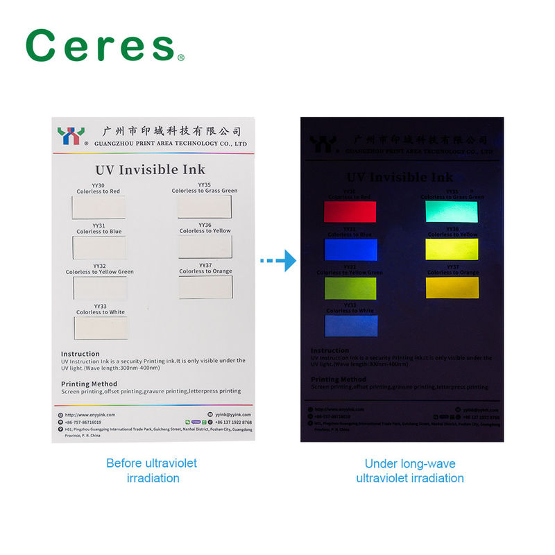 Ceres UV Ink Invisible สีไร้สี ถึงสีเขียว ปกติแห้ง