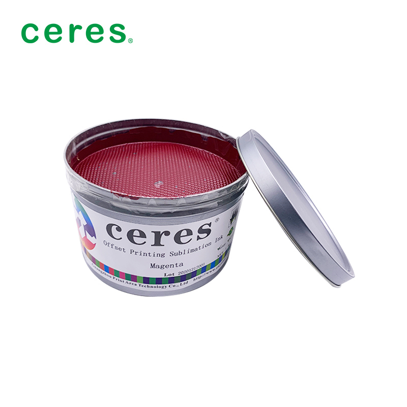 หมึกซับลิเมชั่นสีม่วงแดงสำหรับพิมพ์ออฟเซ็ต อุณหภูมิถ่ายโอน 180-220 องศาเซลเซียส และน้ำหนักกระดาษ 70-110 แกรม สำหรับความแตกต่างของสีเล็กน้อย