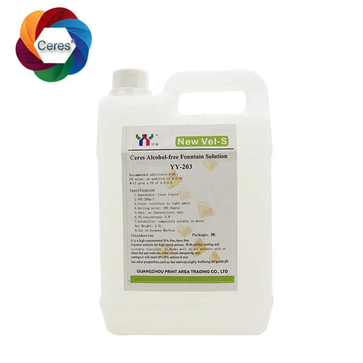 4.5ph 5.5ph โอลโกฮอลฟรี โซลูชั่นน้ําพุ Offset Printing Chemicals UV Printer Lacquer